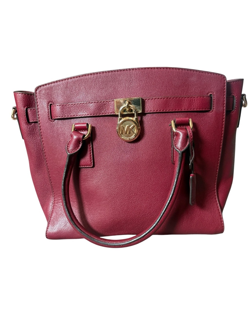 Michael Kors Burgundy Hamilton Leather Tote with Signature Lock